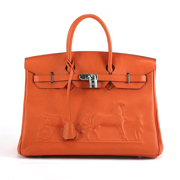 6089 Hermes Birkin 35 centimetri con logo in rilievo borsetta arancione 6089